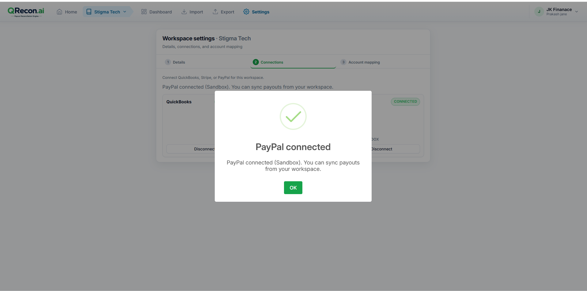 Connect PayPal inside QRecon for automated reconciliation