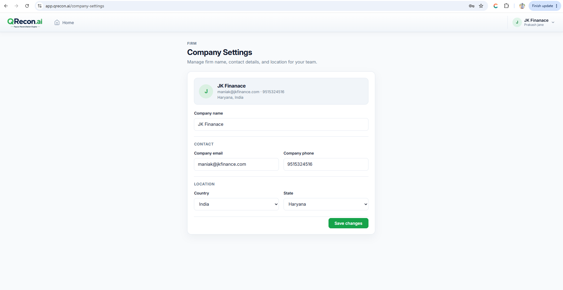 QRecon company settings for Stripe, PayPal and QuickBooks reconciliation